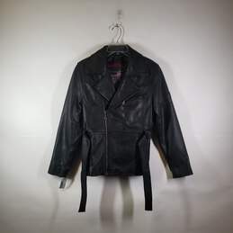 Womens Leather Long Sleeve Full Zip Motorcycle Jacket Size Medium