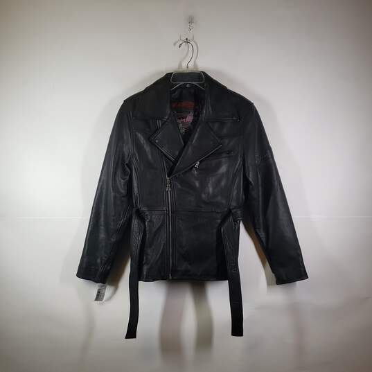 Womens Leather Long Sleeve Full Zip Motorcycle Jacket Size Medium image number 1