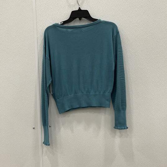 NWT Joie Womens Blue Boat Neck Long Sleeve Crochet Pullover Sweatshirt Size XS image number 2