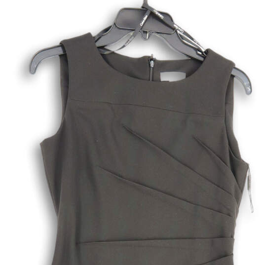 Womens Black Pleated Round Neck Sleeveless Back-Zip  Sheath Dress Size 4 image number 3