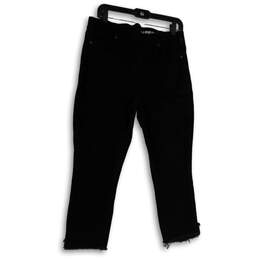Womens Black Pockets Dark Wash Denim Pull-On Straight Leg Cropped Jeans 14