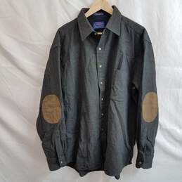 Pendleton dark hunter green wool button up shirt elbow patches men's XL