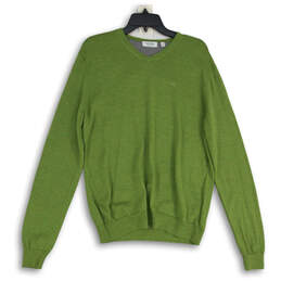 Mens Green Tight-Knit V-Neck Long Sleeve Pullover Sweater Size Medium