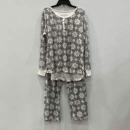 NWT Womens Gray White Long Sleeve Top And Pajama Two-Piece Set Size XL