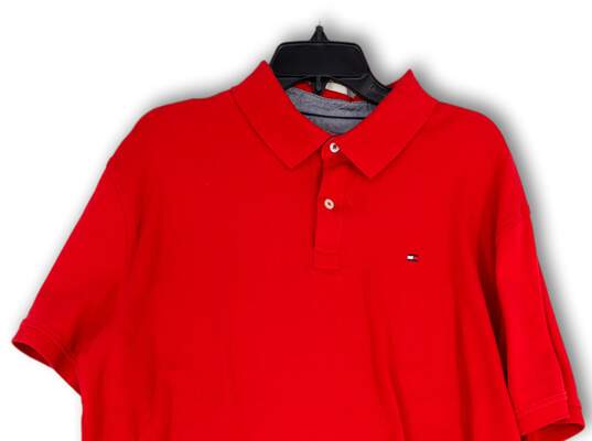 Mens Red Short Sleeve Spread Collar Regular Fit Polo Shirt Size X-Large image number 3