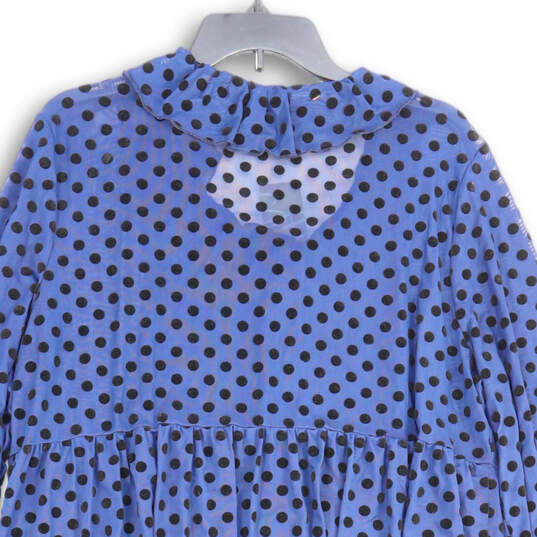 NWT Womens Navy Blue Polka Dot Ruffle Neck Button Front Shift Dress Size 1X image number 4