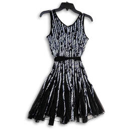 NWT Womens White Black Striped Sleeveless V-Neck Fit & Flare Dress Size XS alternative image