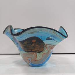 Set of 2 Hand Blown Heavy Glass Blue Ocean Motif Art Glass Vases alternative image