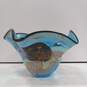 Set of 2 Hand Blown Heavy Glass Blue Ocean Motif Art Glass Vases image number 2