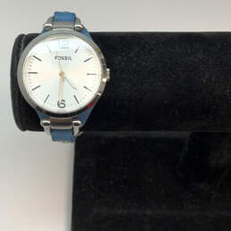 Designer Fossil ES3297 Georgia Silver-Tone Leather Strap Analog Wristwatch