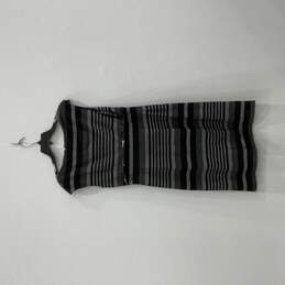 Womens Black Gray Striped Belted Boat Neck Back Zip Sheath Dress Size 10