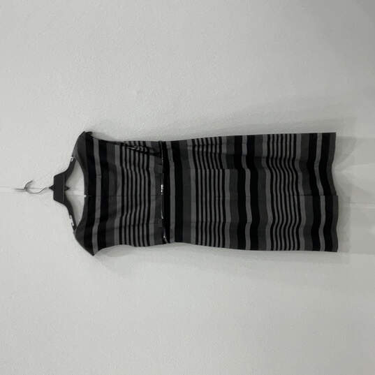 Womens Black Gray Striped Belted Boat Neck Back Zip Sheath Dress Size 10 image number 1
