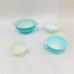 Vintage Pyrex Amish Butterprint Turquoise Blue Set of 4 Cinderella Bowls