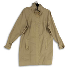 Womens Tan Mock Neck Long Sleeve Welt Pocket Full-Zip Overcoat Size X-Large