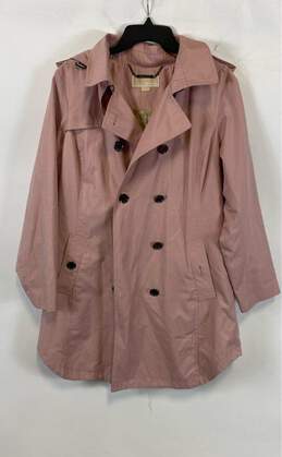 Michael Kors Womens Pink Long Sleeve Hooded Double Breasted Trench Coat Size L