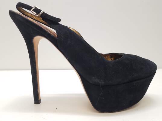 Sam Edelman Novato Black Suede Platform Slingback Peep Toe Pump Heels Shoes Size 9.5 M image number 5