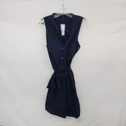 J. Crew Navy Blue Cotton Sleeveless Belted Midi Dress WM Size M NWT