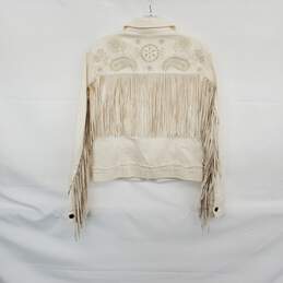 Desigual Ivory Cotton Embroidered Fringe Denim Jacket WM Size XS alternative image