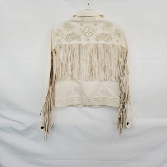 Desigual Ivory Cotton Embroidered Fringe Denim Jacket WM Size XS image number 2