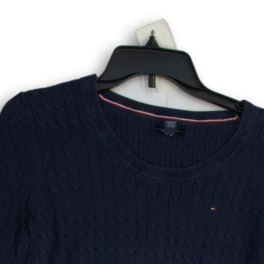 Womens Blue Knitted Long Sleeve Crew Neck Pullover Sweater Size Medium image number 3
