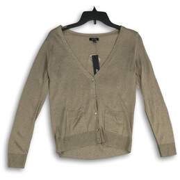 NWT Apt.9 Womens Metallic Brown Long Sleeve Button Front Cardigan Sweater Sz SP