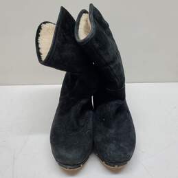 UGG Lynnea Black Suede Ankle Shearling Wooden Clog Boots Women's 7 alternative image