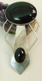 Artisan 925 Sterling Silver Faux Onyx Statement Brooch 30.6g image number 2