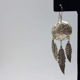 Sterling Mexico TV-42 3 1/8" Stamped Concho & Feather Dangle Earrings 20.0g alternative image