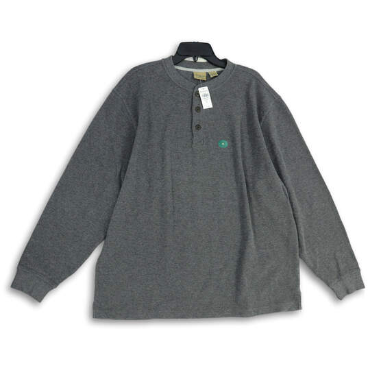 NWT Mens Gray Waffle Henley Neck Long Sleeve Pullover T-Shirt Size XL image number 1