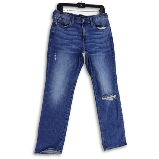 Womens Blue Denim Medium Wash Distressed Straight Leg Jeans Size 12/31 image number 1
