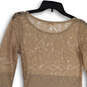 Womens Beige Floral Lace Long Sleeve Round Neck Pullover Bodycon Dress Sz S image number 4