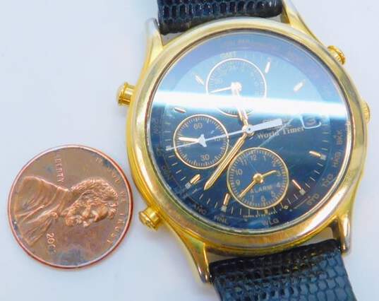 Men's Seiko Quartz World Timer 5T52-6A39 Black Lizard & Gold Tone Chronograph Watch image number 3
