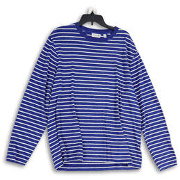 Womens Blue White Striped Crew Neck Long Sleeve Pullover T-Shirt Size XXL