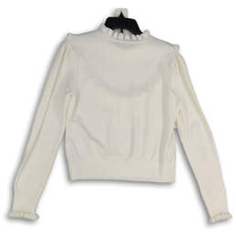 Womens White Knitted Ruffle Neck Long Sleeve Pullover Sweater Size Medium alternative image