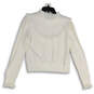 Womens White Knitted Ruffle Neck Long Sleeve Pullover Sweater Size Medium image number 2