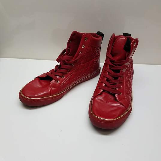 Guess Men's Sz 12 Red Faux Vegan Leather Quilted Melo High Top Sneakers image number 3