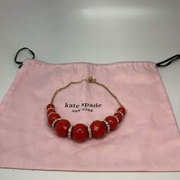 Designer Kate Spade Gold-Tone Chain Red Beads Statement Necklace w/Dust Bag