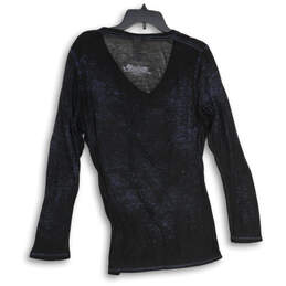 Womens Black Graphic Sheer V-Neck Long Sleeve Pullover T-Shirt Size XL alternative image