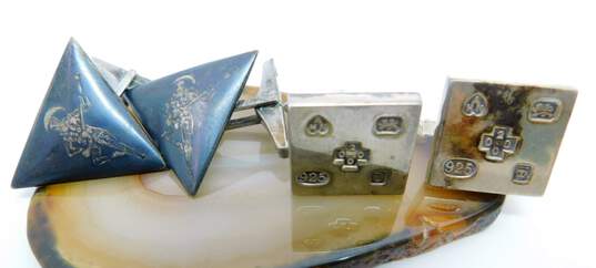 Vintage & Siamese Import Co 925 Niello Etched Musicians Triangle & Stamped Square Cuff Links Variety 31.2g image number 1