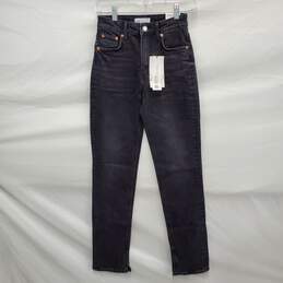 NWT Zara WM's High-Rise Full Length Washed Black Denim Slim Jeans Size 32 x 30