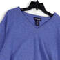 Mens Blue Tight Knit V-Neck Long Sleeve Pullover Sweater Size Large image number 2