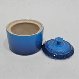 Le Creuset Stoneware Signature Blue Coloured Sugar Bowl With Lid.