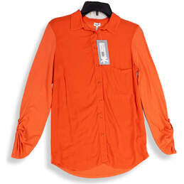 NWT Womens Bright Peach Spread Collar Long Sleeve Button-Up Shirt Size S