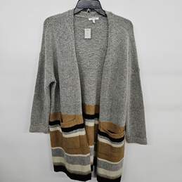 Gray Open Front Sweater Knit Cardigan