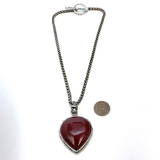 Designer Lucky Brand Silver-Tone Fox Tail Chain Red Stone Pendant Necklace image number 2