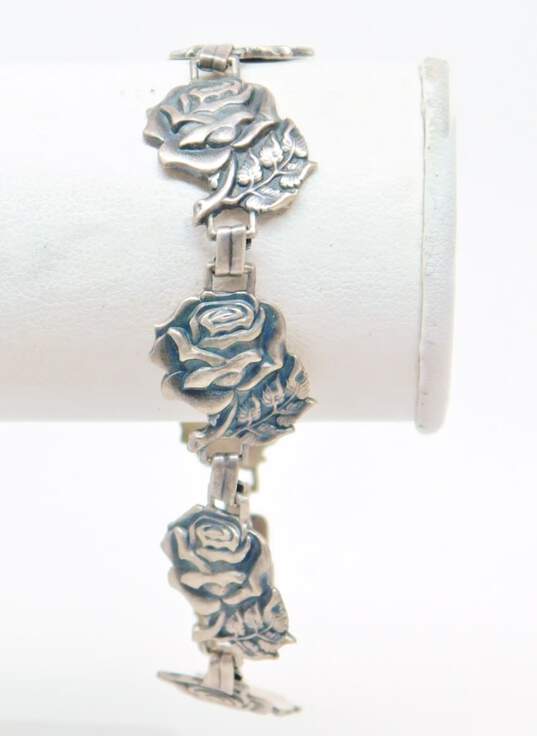 Vintage 925 Rose Bracelet Scroll Heart Pendant & Towle Floral Bookmark 34.7g image number 2