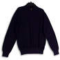 Mens Blue Knitted Long Sleeve Mock Neck Quarter Zip Pullover Sweater Size L image number 1