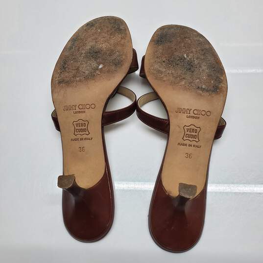 Jimmy Choo Brown Leather Open Toe Slip On Heeled Sandals Size 36 AUTHENTICATED image number 5