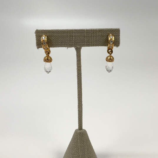 Designer Swarovski Gold-Tone Crystal Cut Stone Fashionable Dangle Earrings image number 1