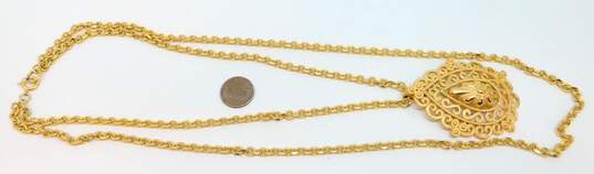 Vintage Crown Trifari Gold Tone Pendant On Double Strand Necklace 72.3g image number 8